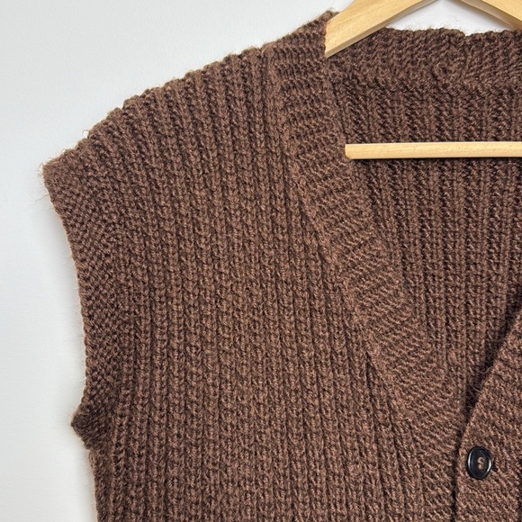 Vintage Brown Chunky Knit Wool Sweater Vest Button Grandpacore Dadcore - Picture 3 of 13